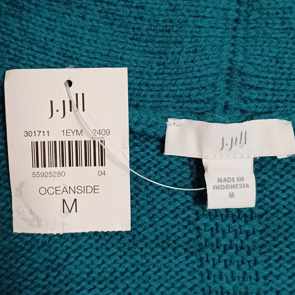 J. Jill Cardigan Womens M Oceanside Teal Open Front Woven Accent Back Sweater - Picture 10 of 15